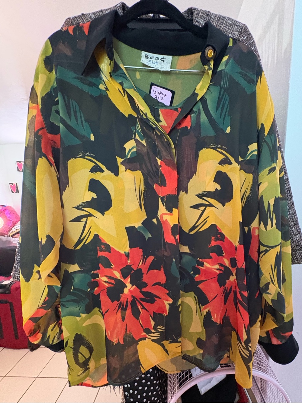 Vintage 90’s BCBG Tropical Floral Button-Down Blouse and Skirt Set. Size 3.
